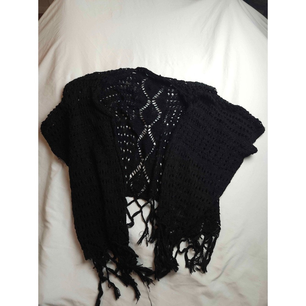 Umgee Cardigan Sweater Womens XL/1XL Black Knit Open Front Boho Fringe Shrug